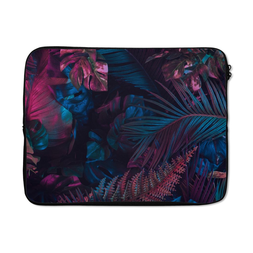 MuchoWow Laptop Hülle 17 Zoll Laptoptasche Dschungel - Blätter - Blau - Rosa - Mädchen - Kind - Zipper - Schutzabdeckung