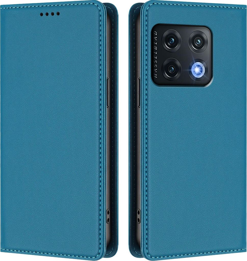 Handyhülle für OnePlus 10 Pro, Kunstleder Klapphülle Stoßfeste Magnetische Hülle mit Ständer Blau