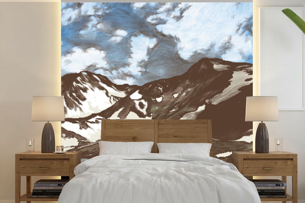 MuchoWow Fototapete für Wohnzimmer oder Schlafzimmer Wandtapete Vinyl Motivtapete Berg - Meer - Himmel - 280x280 cm - Hintergrundbild