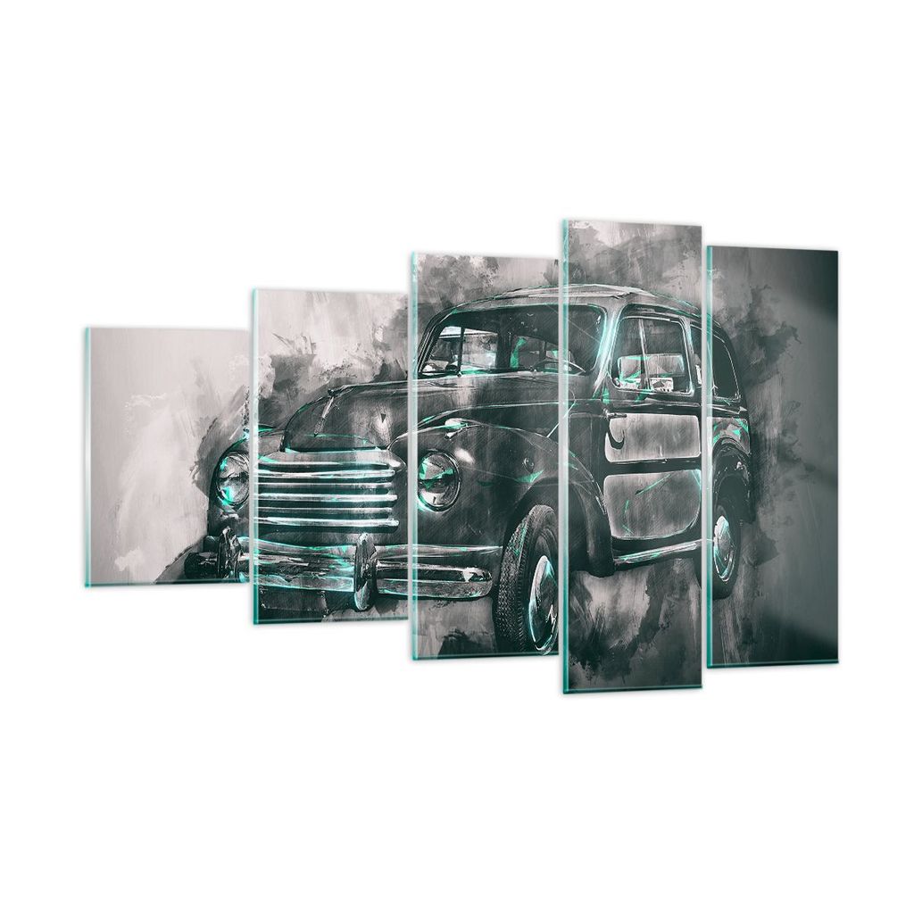 Bilder auf glas - Auto Retro - 100x60cm - Glasbilder - Wandbilder - Bilder - Kunstdruck - zum Aufhängen bereit - Wanddekoration aus Glas - Glas Bi...