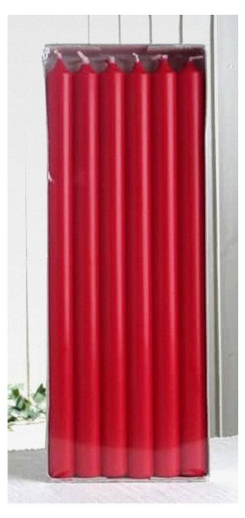 12 Stück Premium-Stabkerze "Extralang", 35 x 2,2 cm Ø, rubinrot