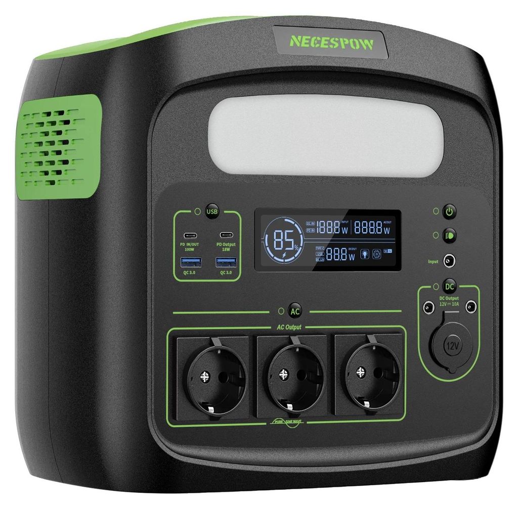 Tragbare Powerstation - Powerstation/Powerbank 700 W 460,8 Wh - LiFePO4-Akku - Aluminiumgehäuse - Für Notstrom & Camping - Solargenerator