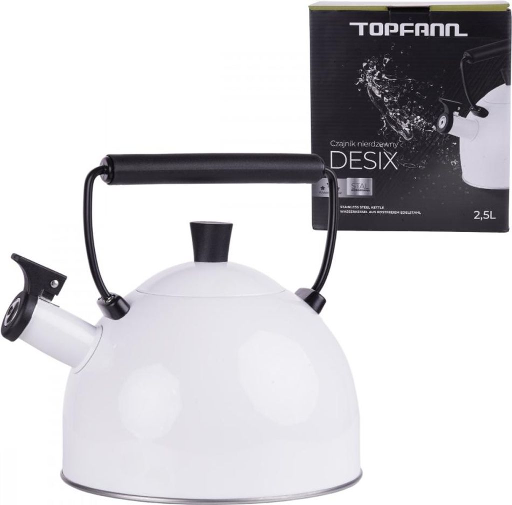 Desix Herdplatte Stahl Wasserkocher weiß schwarzer Griff 2,5l Gas Induktion