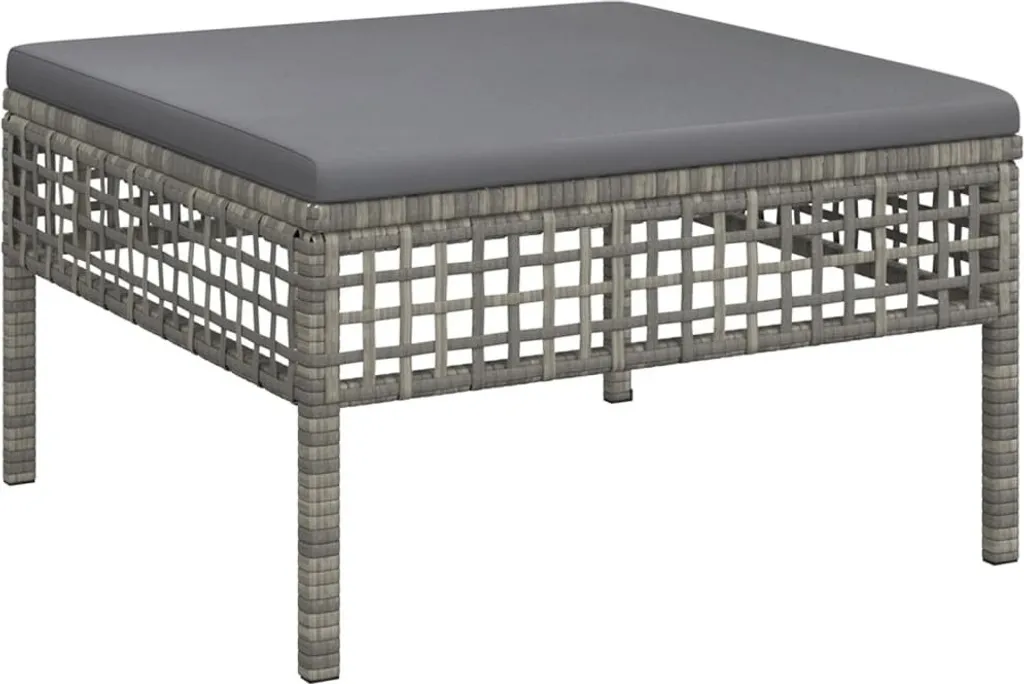 Sgabello Giardino Resistente Poly Rattan Grigio con Cuscino Lavabile
