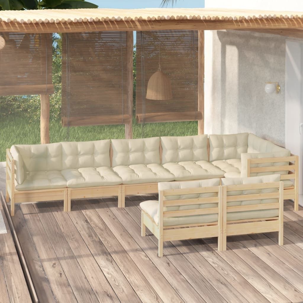 2024 Moderne Gartenmöbelgarnituren 8-tlg. Garten-Lounge-Set mit Creme Kissen Massivholz Kiefer 141537