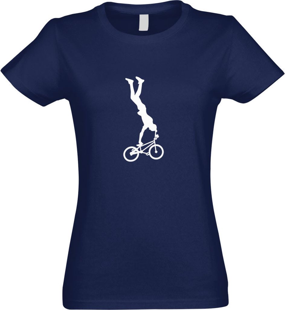 Kiwistar - T-Shirt tailliert - Damen - Navy - BMX Freestyle Fahrer Figur - mit Motiv Bedruckt - Funshirt Design - Sport - Freizeit - Damen - S