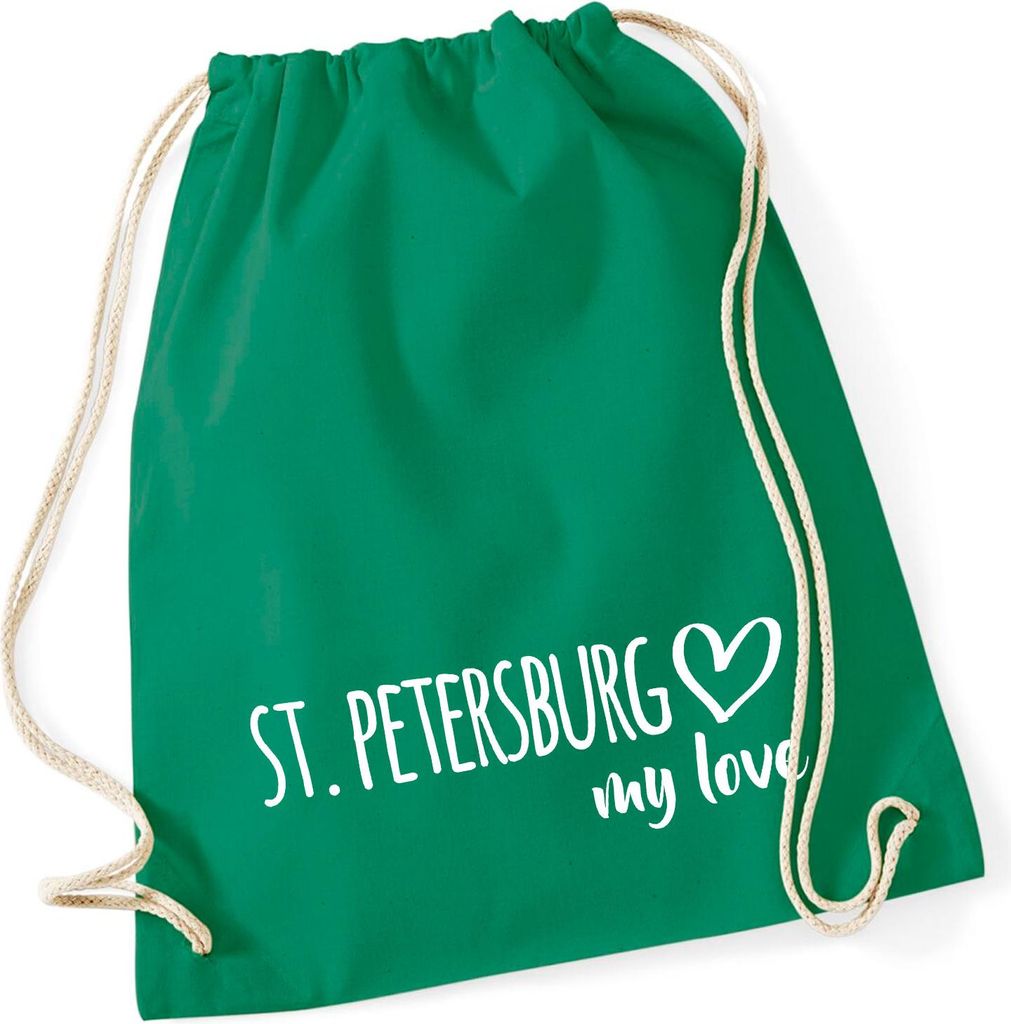 Huuraa Turnbeutel St. Petersburg my love 12 Liter Kelly Green Baumwolle Rucksack Geschenkidee