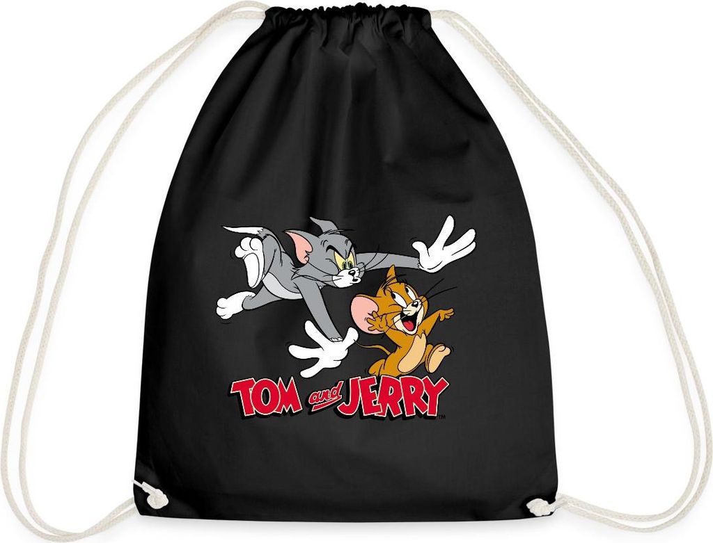 Spreadshirt Tom Und Jerry Verfolgung Turnbeutel, One size, Schwarz