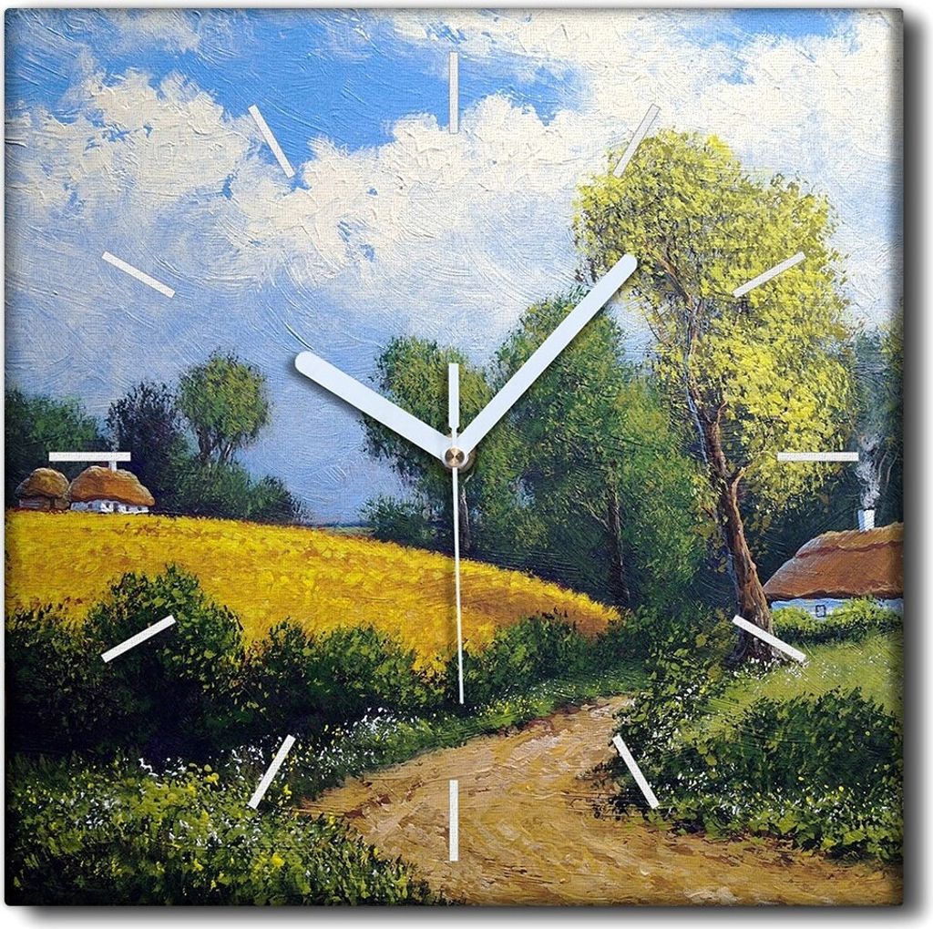 Coloray Uhr auf Leinwand 30x30 cm Wand Uhr Dekoration Wohnzimmer Segeltuch weiße Zeiger -Landschaftskunst Art.