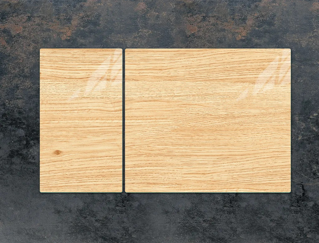 Piastre copri fornello 2 pezzi 90x52 ceramica copri piano cottura vetro tagliere legno beige - 3