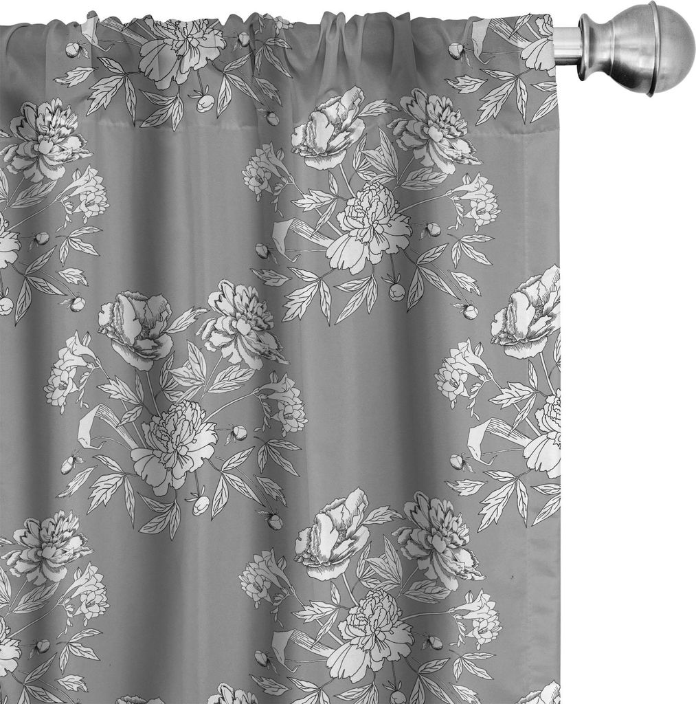 ABAKUHAUS Jahrgang Vorhänge, Gardinen, Kontinuierliche Graustufen Muster mit zarten Wild Flowers Pansy Floral Nostalgia, 2 Stück 75 x 175 cm, Gra...