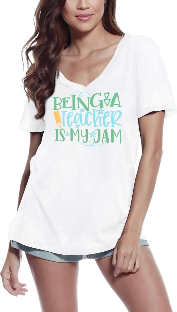 Damen Grafik T-Shirt V-Ausschnitt Lehrer sein ist mein Ding – Being A Teacher Is My Jam – Öko-Verantwortlich Vintage Jahrgang Kurzarm Lustige ...