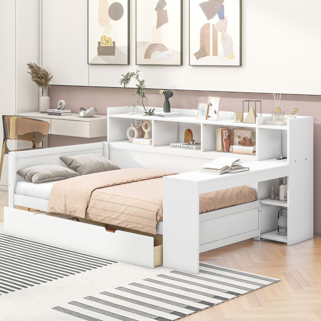 MODFU Schlafsofa Tagesbett 90x200cm mit Nachttischablage Produktbild 4