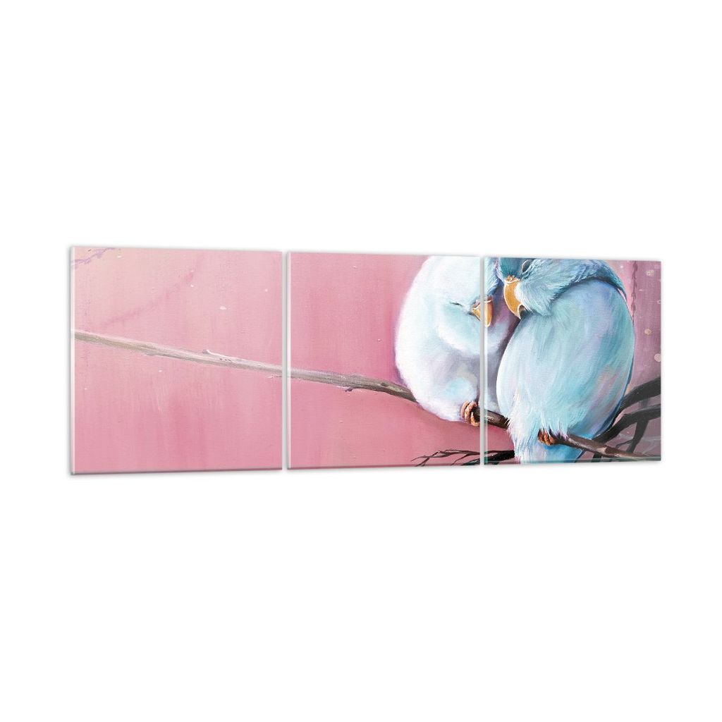 Bilder auf glas - 3 Teile - Vögel Blau Zweig - 120x40cm - Glasbilder - Wandbilder - Bilder - zum Aufhängen bereit - Wanddekoration aus Glas - Gla...