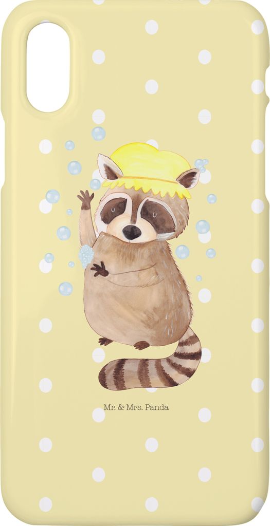 Mr. & Mrs. Panda Iphone 10 Handyhülle Waschbär - Gelb Pastell - Geschenk, X, Waschen, Fröhlich, Tagträumen, Cover, Plan, Seifenblasen, Hülle, ...