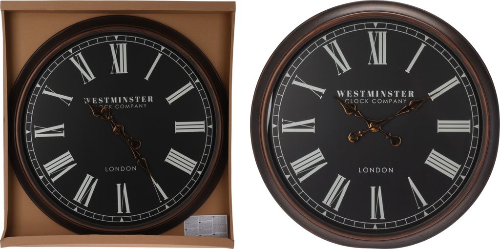 Große Industrie-Wanduhr 76cm Schwarz, Metallrahmen, Römische Ziffern, Loft-Stil Dekoration