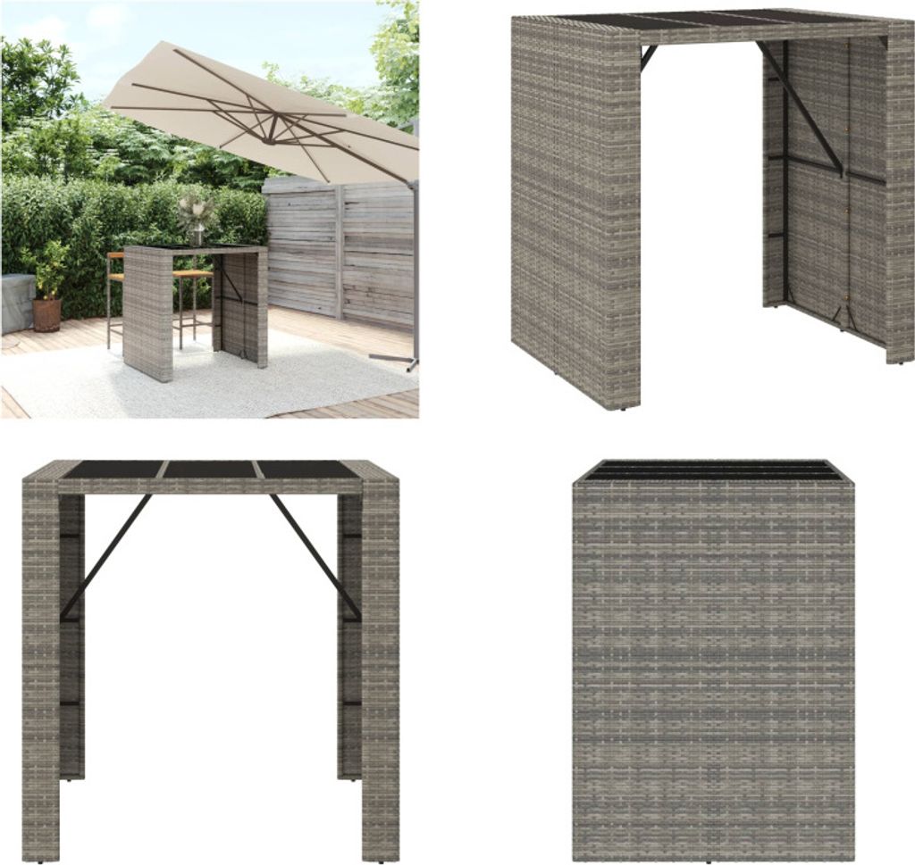vidaXL Bartisch mit Glasplatte Grau 105x80x110 cm Poly Rattan - Bartisch Mit Glasplatte - Bartische Mit Glasplatten - Partytisch - Bistrotisch
