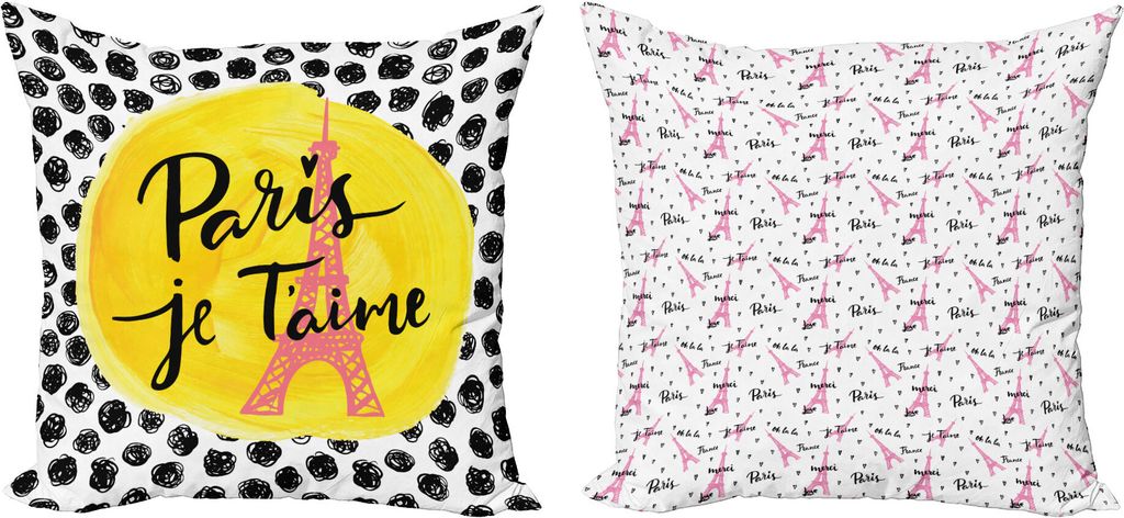 ABAKUHAUS Paris Dekokissen Kissenbezug 2er Pack, Frankreich Love City Themed Kunst, Modern Accent Doppelseitiger Digitaldruck, 45 x 45 cm, Gelb Pin...