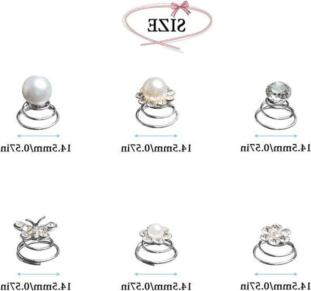 72 Mini-barrettes à cheveux spirales fleurs en cristal et perles blanches