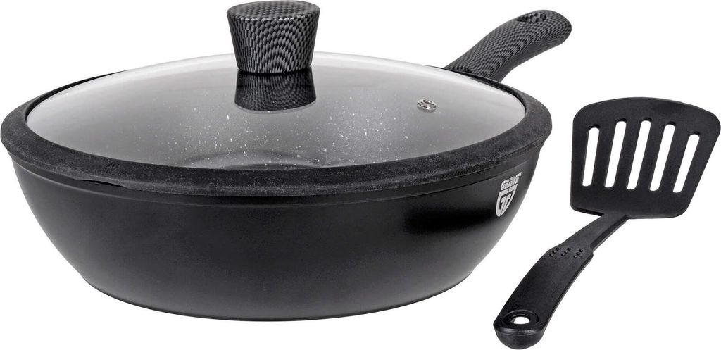GRÄWE Pfanne Aluminium 28 cm, mit abnehmbarem Griff, Deckel Produktbild 