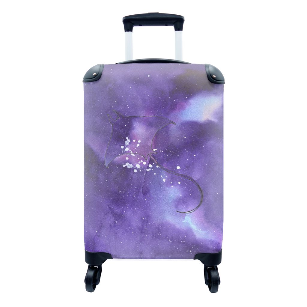 MuchoWow Koffer Handgepäck Trolley Rollkoffer Kleine Reisekoffer mit 4 Rollen - Manta - Weltraum - Lila - Cabin Size < 55x40x23 cm & 55x40x20 cm...