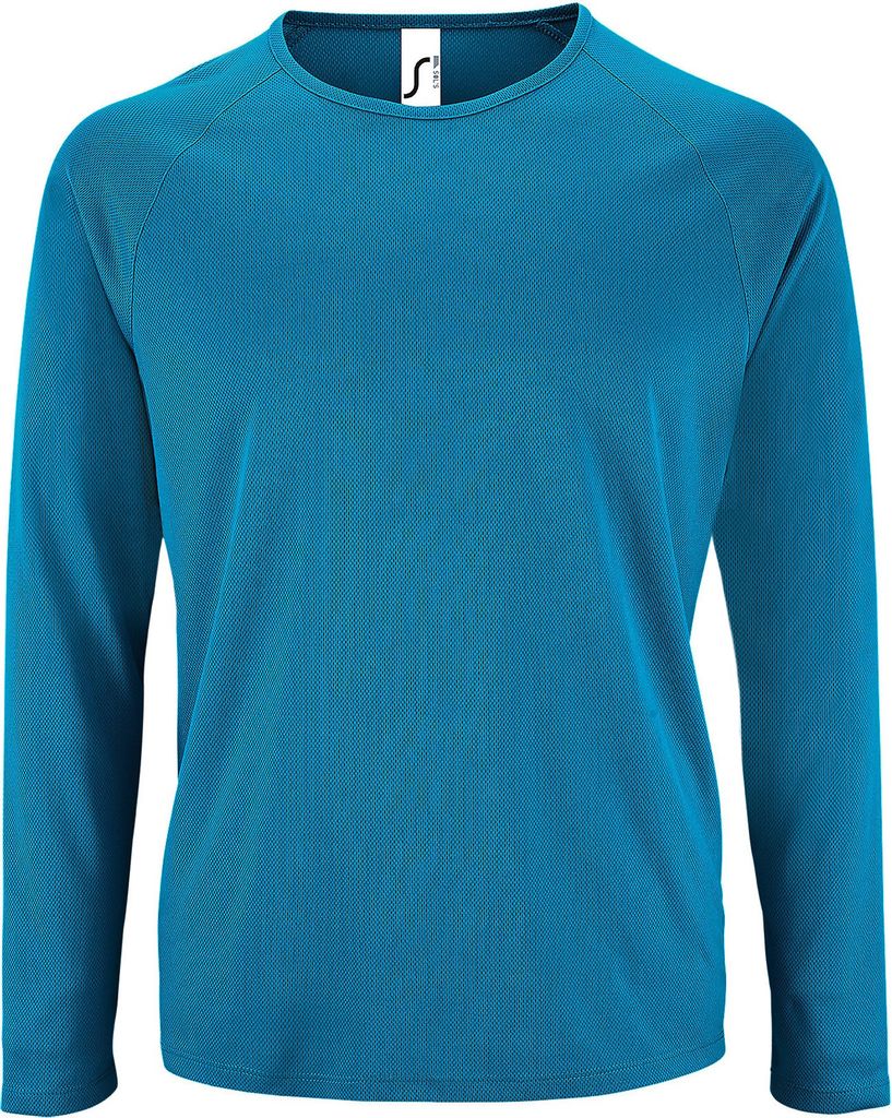 SOLS Herren Performance T-Shirt Sporty, langärmlig PC2903 (M) (Wasserblau)