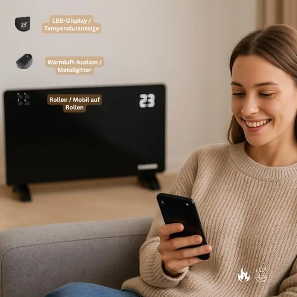 ZELVA 26572 Chauffage en verre 2500W WiFi Noir avec Télécommande - 3
