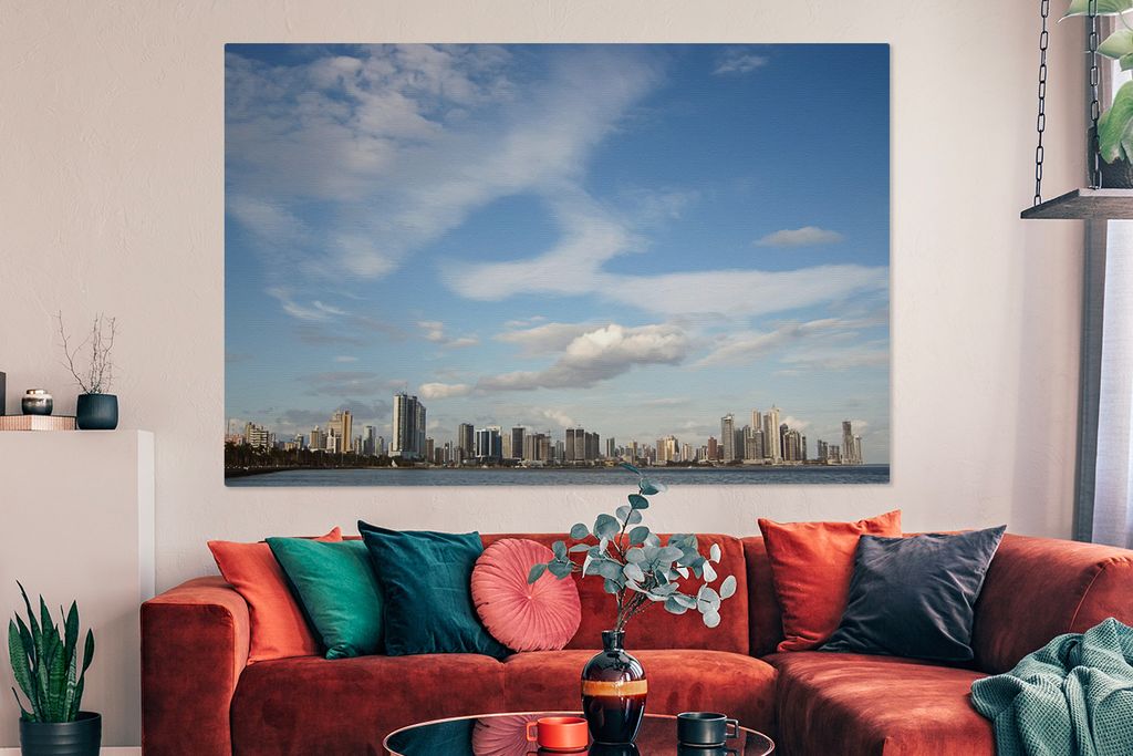 OneMillionCanvasses - Leinwandbilder - 150x100 cm, Blauer Himmel über Panama-Stadt, Wandbilder Kunstdruck Wanddekoration
