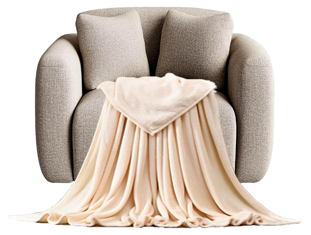 Fleecedecke 90 x 90 cm Faltenbeständig/Anti-Verfärben Universale Sofadecke Microfaser für Sofa, Couch und Bett, Beige