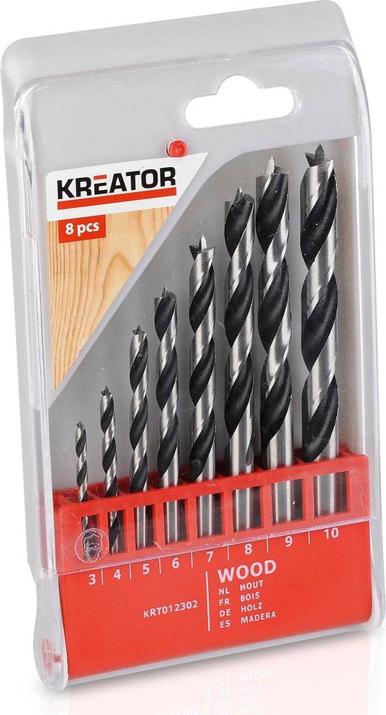 Kreator Bohrerset 8-teilig Holz Bohrer - verschiedene Größen 3-10 mm Stahl