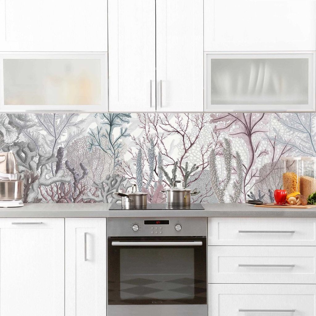 Küchenrückwand Blumen selbstklebend - 0.65 mm Wandpaneel wasserfest Unterwasser violett Aquarell Spritzschutz fugenlos