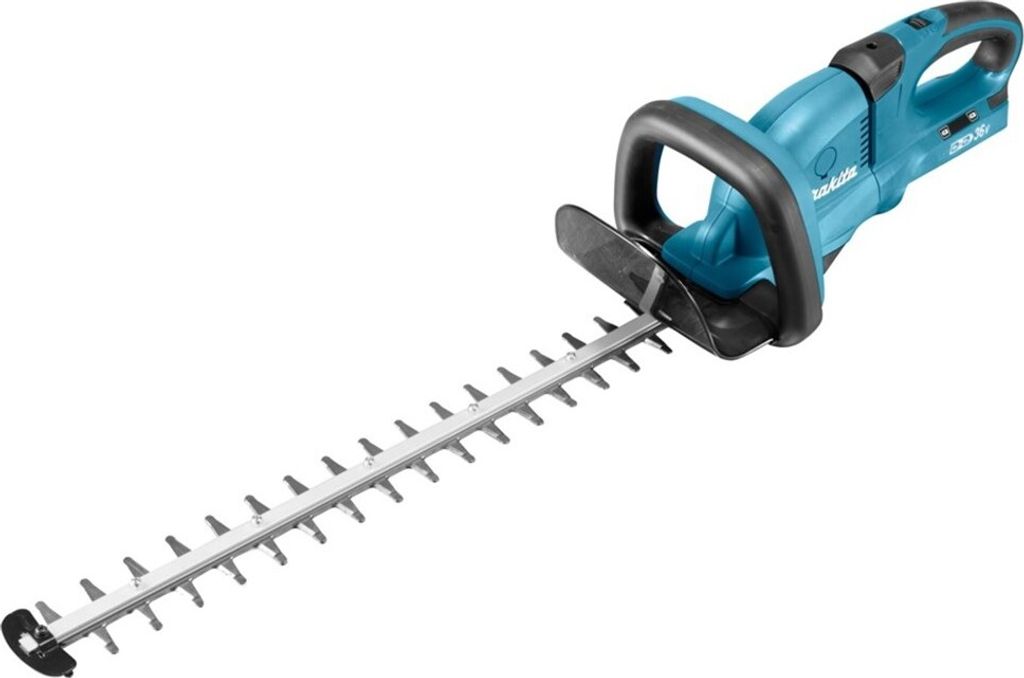 A cordless hedge trimmer is shown against a white background.