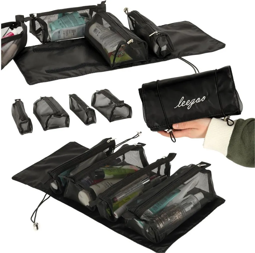 Borsa Cosmetica 4 in 1 Staccabile Nera: Organizer Viaggio Alta Capacità