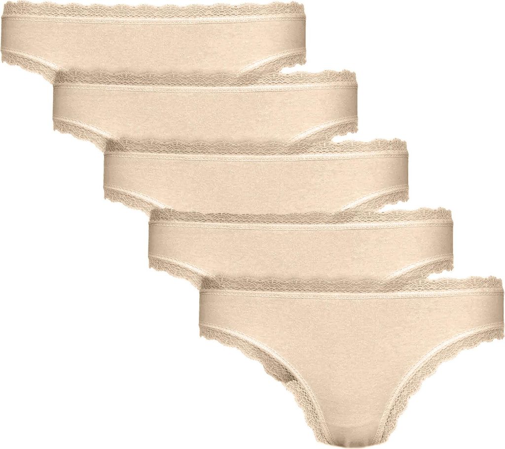 Baumwolle LACE Tanga Women 5er Pack Beige XL Maxte