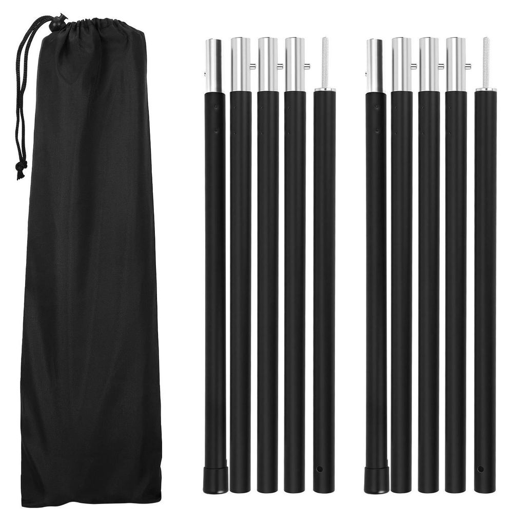 Faziango 2pcs Zeltstangen 2m Schwarz Tarpstange Sonnensegel Stange Alu Aufstellstangen