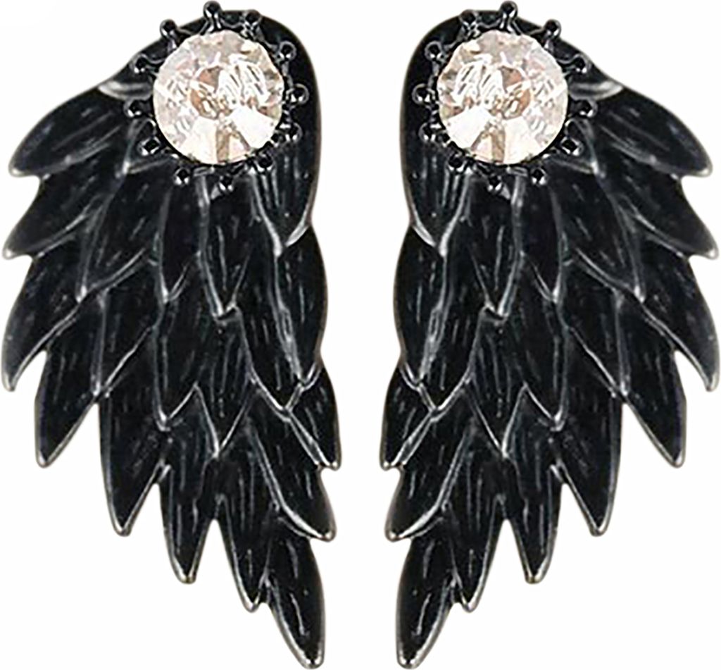 1 Paar Ohrstecker mit Strass-Intarsien, Weihnachtsgeschenke, Legierung, Damen-Engelsflügel-Ohrstecker für den Alltag-Schwarz