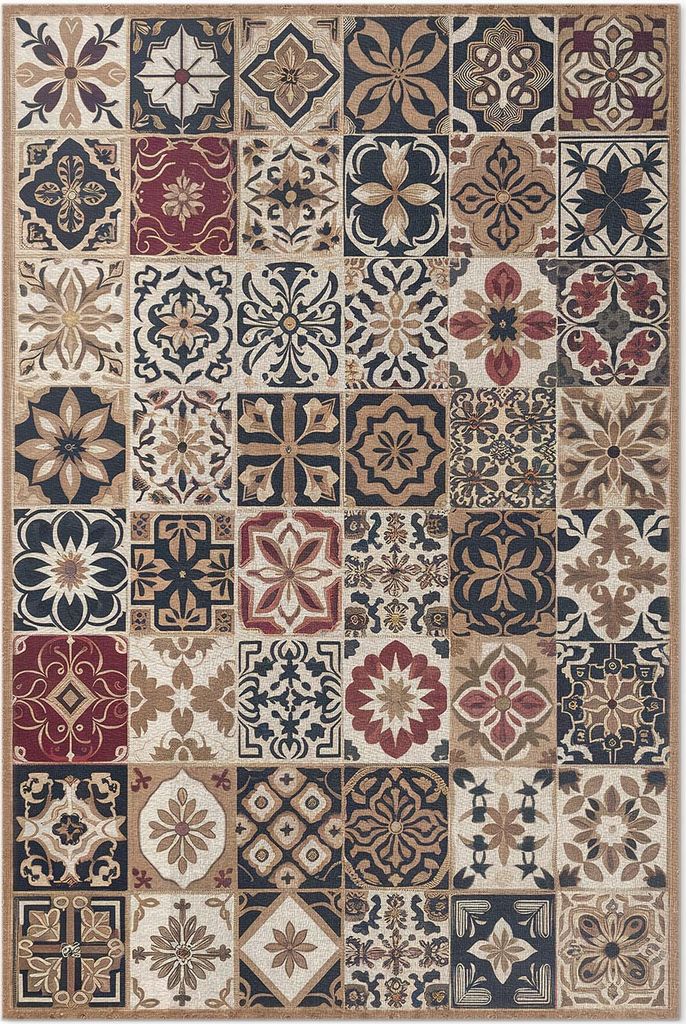 Alte gemusterte Mosaikfliesen im Vintage-Stil – Vinyl Fußmatte – 120x180 cm – Rutschfest, Pflegeleicht & Langlebig