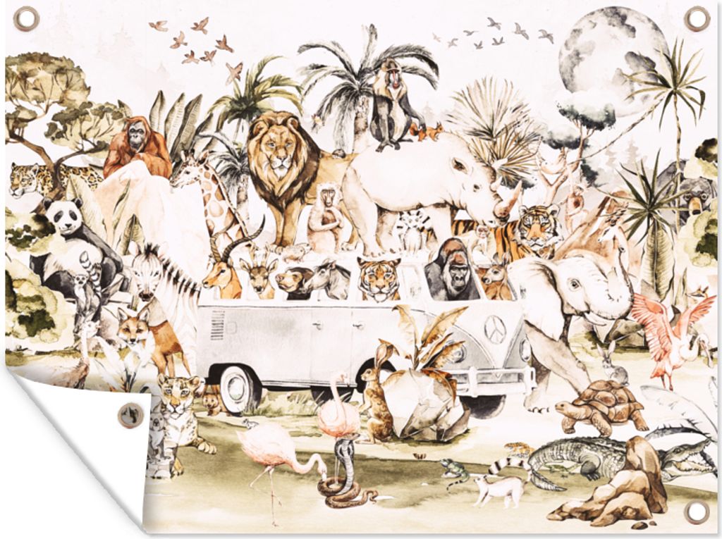 MuchoWow 40x30 cm Outdoor-Poster Gartendeko Sichtschutz Garten Poster für den Garten Bus - Tiere - Kinder - Jungen - Mädchen - Palme