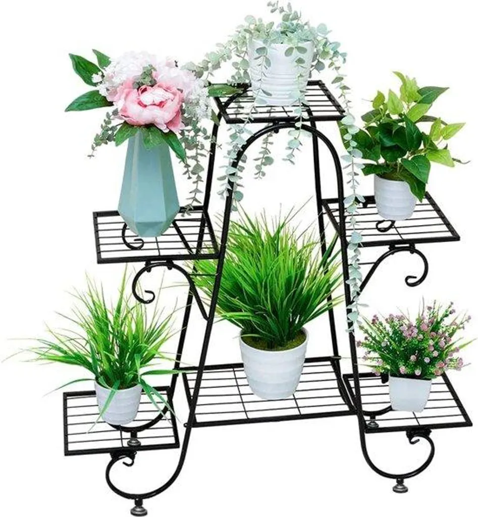 Support fleurs métal noir anticorrosion - Porte-pot design 2 niveaux XL