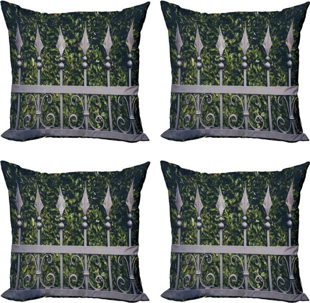 ABAKUHAUS Zaun Kissenbezug Set (4 Stück), Outdoor Gartenzaun Foto, Moderner Doppelseitiger Digitaldruck, 45 cm x 45 cm, Grau Olivgrün