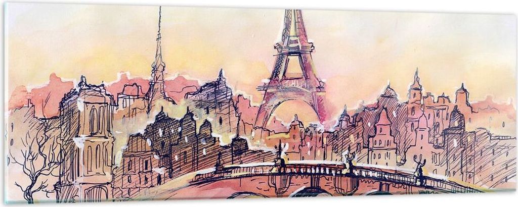 Bilder auf glas - Brücke Eiffle Illustration Frankreich - 90x30cm - Glasbilder - Wandbilder - Kunstdruck - Wanddekoration aus Glas - Glas Bilder -...