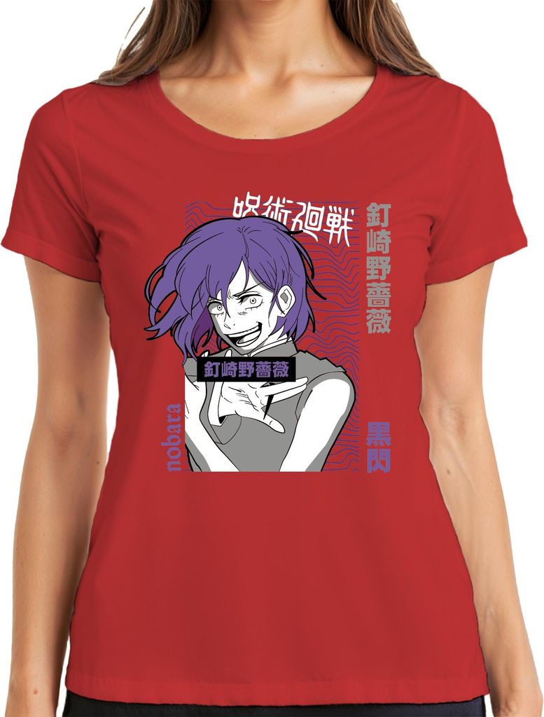 Jujutsu Kaisen Nobara Kugisaki 釘崎野薔薇 lila Haar Anime Geschenk Damen T-Shirt, Rot, XL