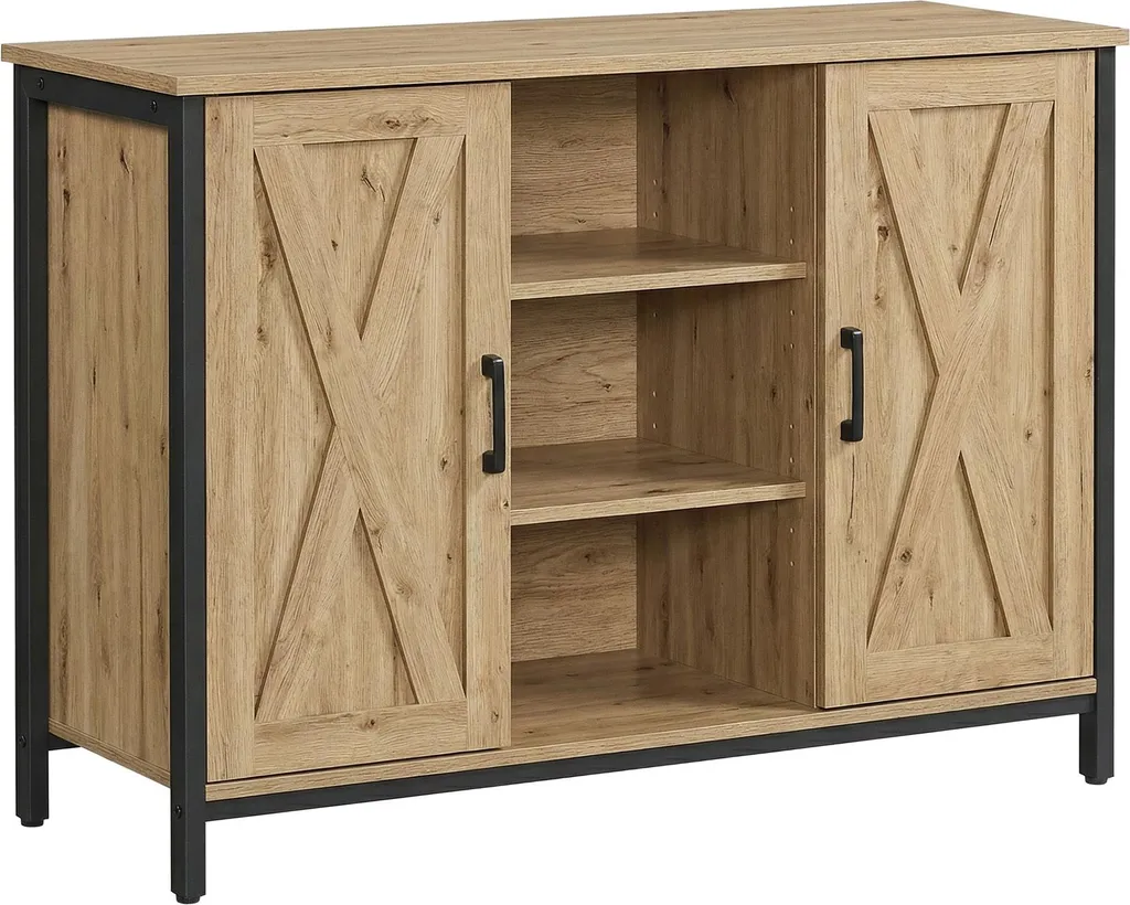 Petit meuble loft 100 cm chêne artisan noir, commode design métal