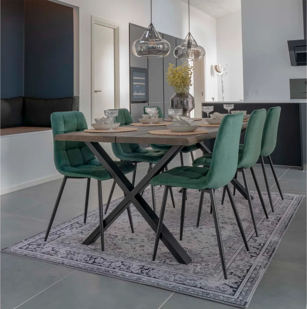 Chaise de salle à manger confortable Middelfart velours vert foncé