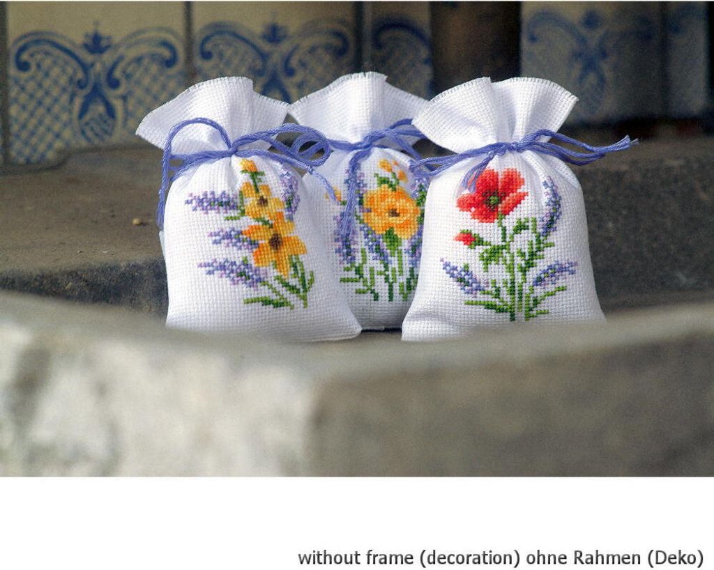 Bustine di erbe Vervaco "Set di 3 fiori e lavanda", motivo Immagine del prodotto 