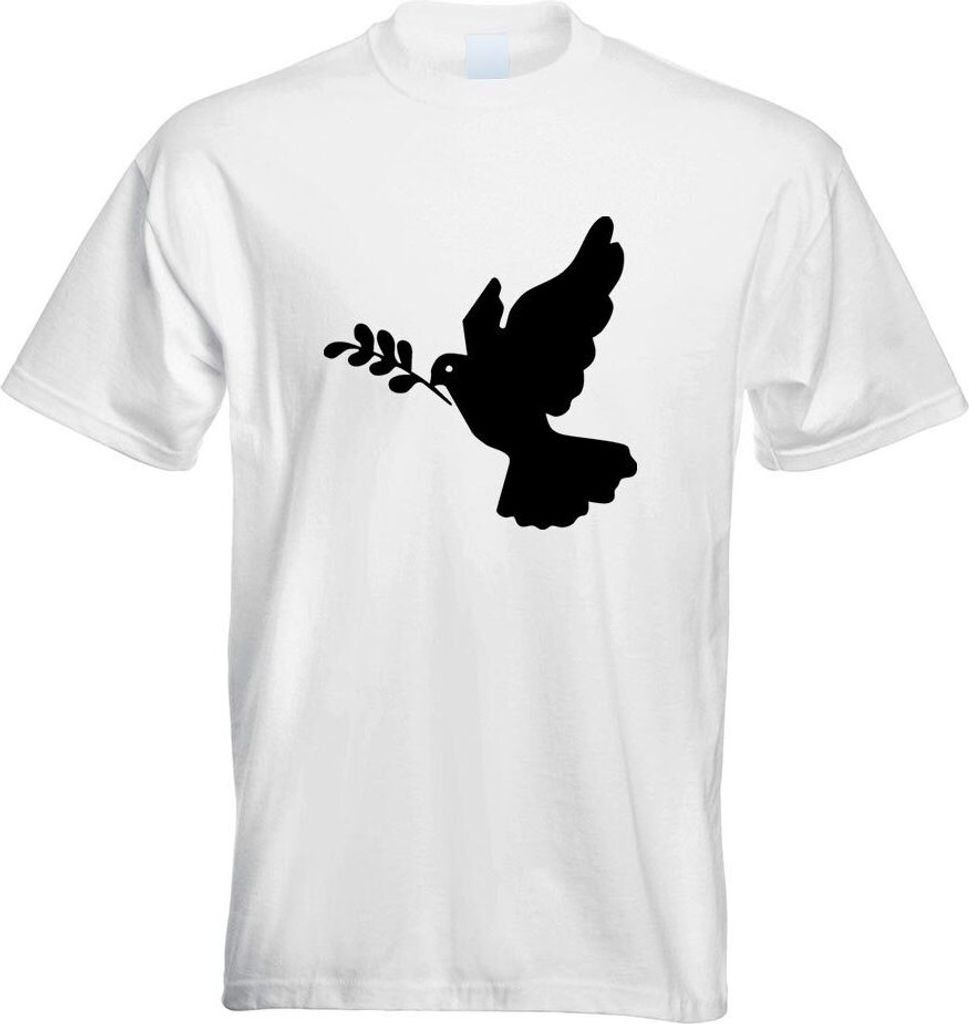 Kiwistar - T-Shirt - Weiss - Friedenstaube Motiv Bedruckt Funshirt Design Print - mit Motiv Bedruckt - Funshirt Design - Sport - Freizeit - Herren - L