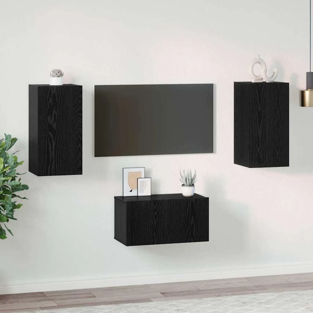 Parete Attrezzata TV 3 Pezzi Rovere Nero Maison Exclusive | Top Cinema