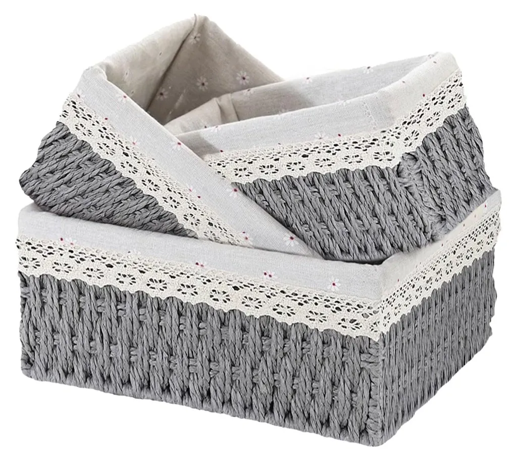 Lot de 3 paniers tressés gris pour rangement jouets et articles ménagers