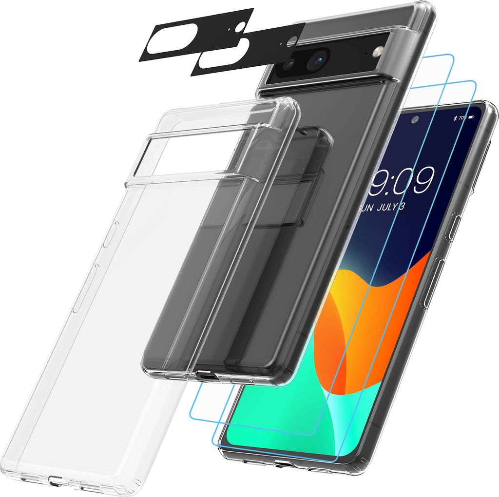 kwmobile 5in1 Set Handyhülle kompatibel mit Google Pixel 8 Hülle - 1x stoßsichere Schutzhülle 2x Schutzglas Display 2x Kamerschutz Glas - Trans...