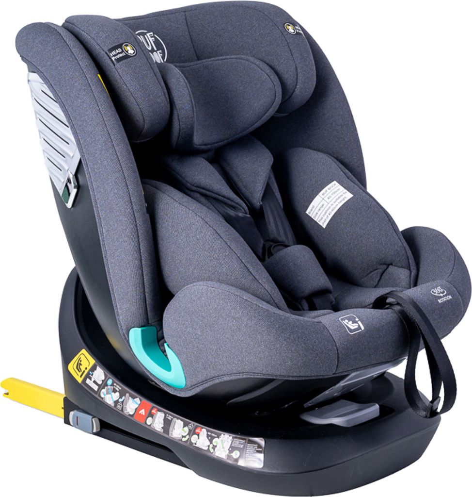Tweety Plus DELUXE iSize SaphirGrey Kindersitz mit 360 Grad drehbarem Isofix-System-BUF BOOF 0, 36 kg